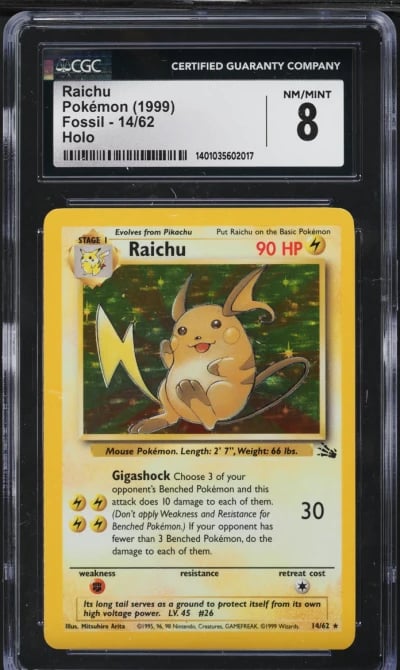 1999 Pokemon Fossil Holo Raichu 
