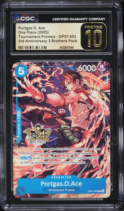 2025 One Piece Promo 3rd Anniversary 3 Brothers Pack Portgas D. Ace #OP07-053 CGC 10 PRISTINE