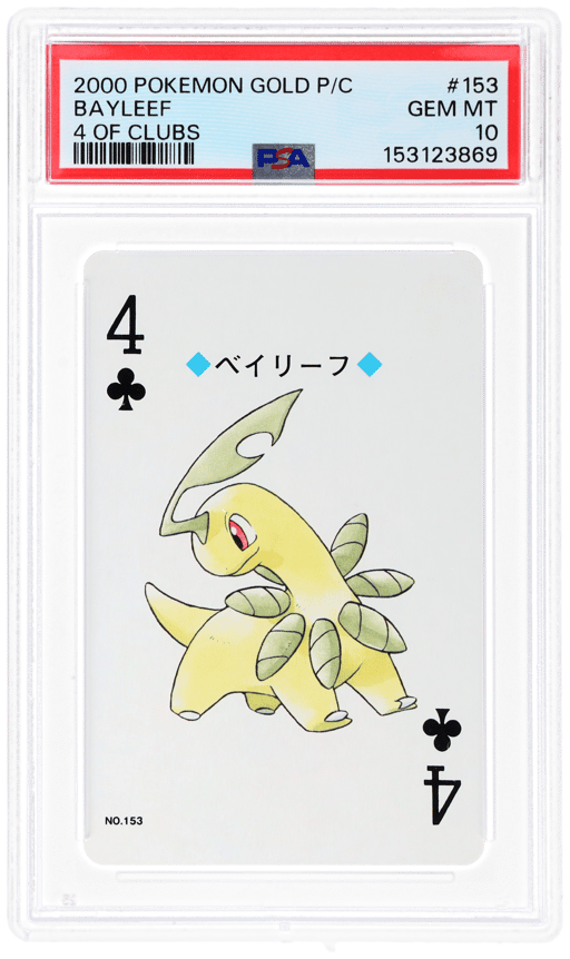 2000 Pokemon Gold Version Playing Cards 4 of Clubs Bayleef #153 PSA 10