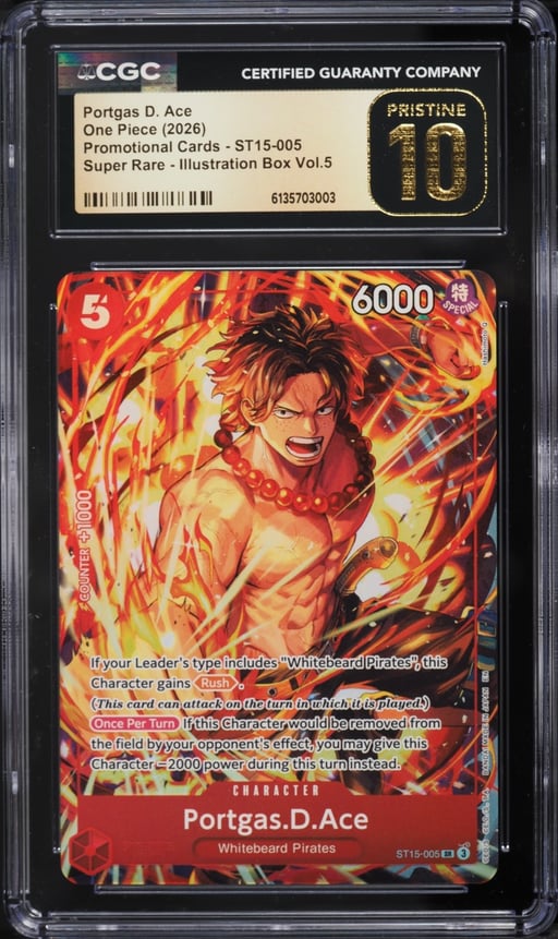 2026 One Piece Promo Illustration Box Vol. 5 SR Alt Art Portgas D. Ace #ST15-005 CGC 10