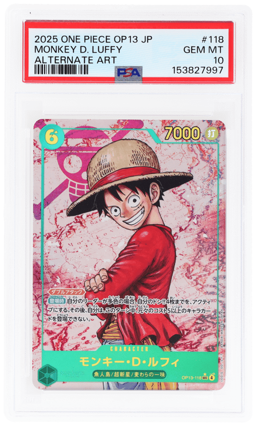 2025 One Piece Carrying On His Will Japanese Alternate Art Monkey D. Luffy #OP13-118 PSA 10