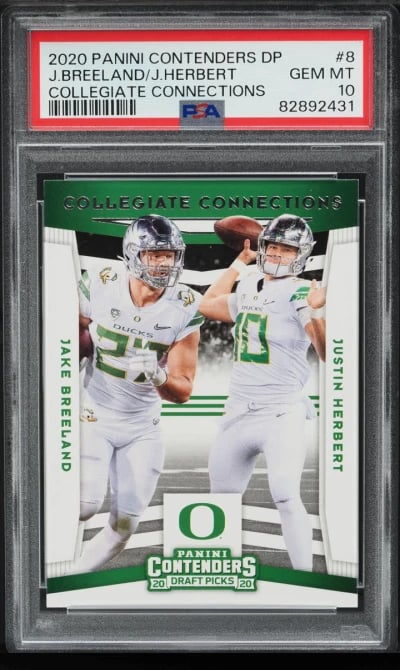 2020 Panini Contenders Collegiate Connections Breeland Justin Herbert RC PSA 10
