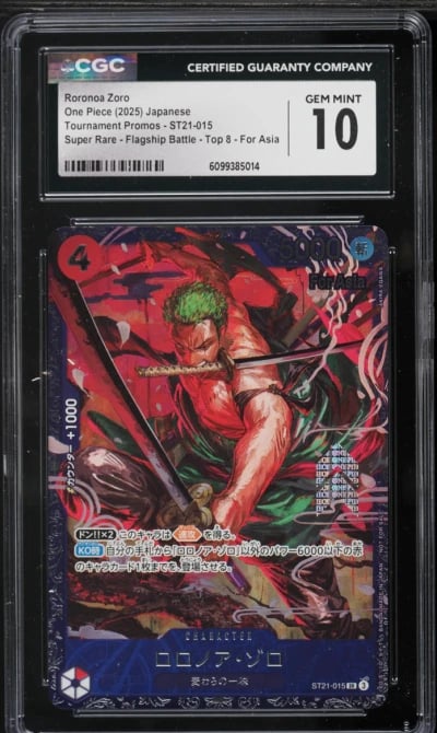 2025 One Piece Japanese Tournament Promo Flagship Battle Roronoa Zoro #ST21-015 CGC 10 GEM MINT