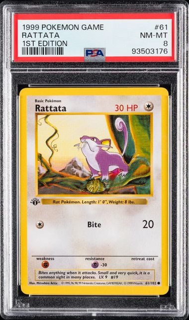 1999 POKEMON GAME #61 RATTATA 1ST EDITION PSA 8