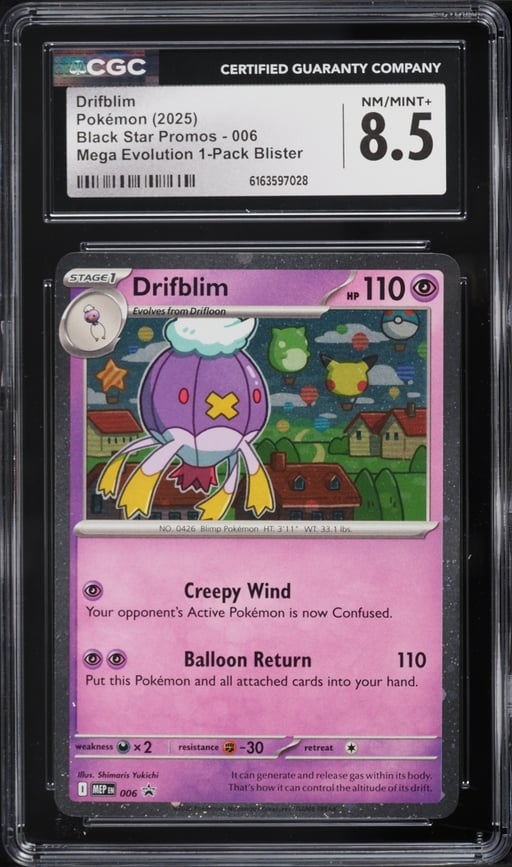 2025 Pokemon Mega Evolution Promo 1 Pack Blister Cosmos Holo Drifblim #6 CGC 8.5 NM-MT+