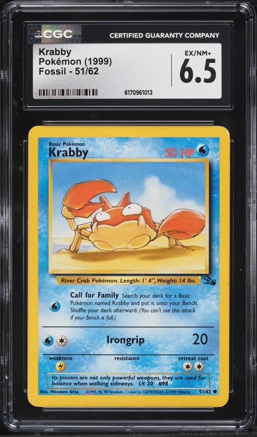 1999 Pokemon Fossil Krabby #51 CGC 6.5 EXMT+
