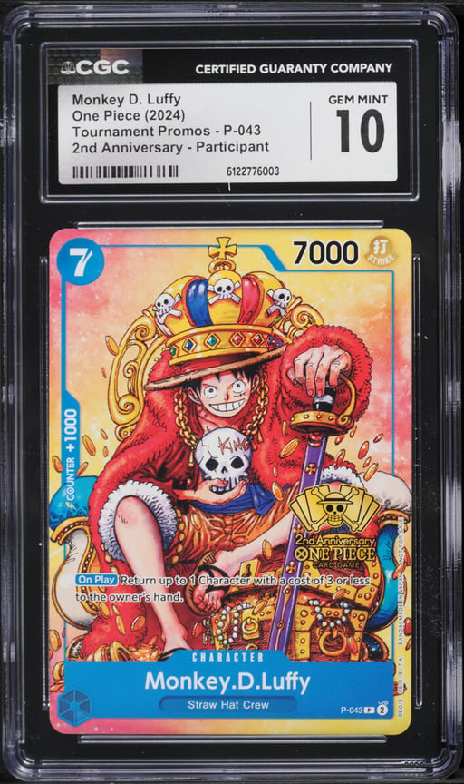 2024 One Piece Tournament Promo 2nd Anniversary Monkey D. Luffy #P-043 CGC 10 GEM MINT