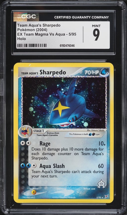 2004 Pokemon EX Team Magma VS Aqua Holo Team Aqua's Sharpedo #5 CGC 9 MINT