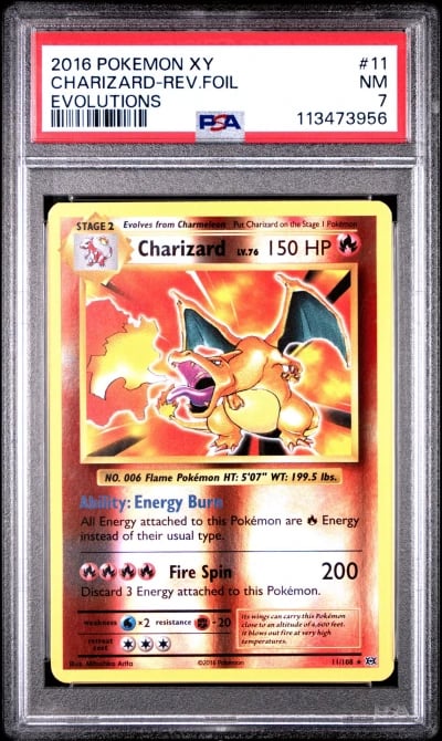 2016 POKEMON XY EVOLUTIONS #11 CHARIZARD-REVERSE FOIL PSA 7
