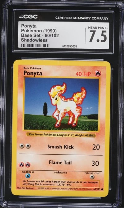 1999 Pokemon Base Set Shadowless Ponyta #60 CGC 7.5 NRMT+