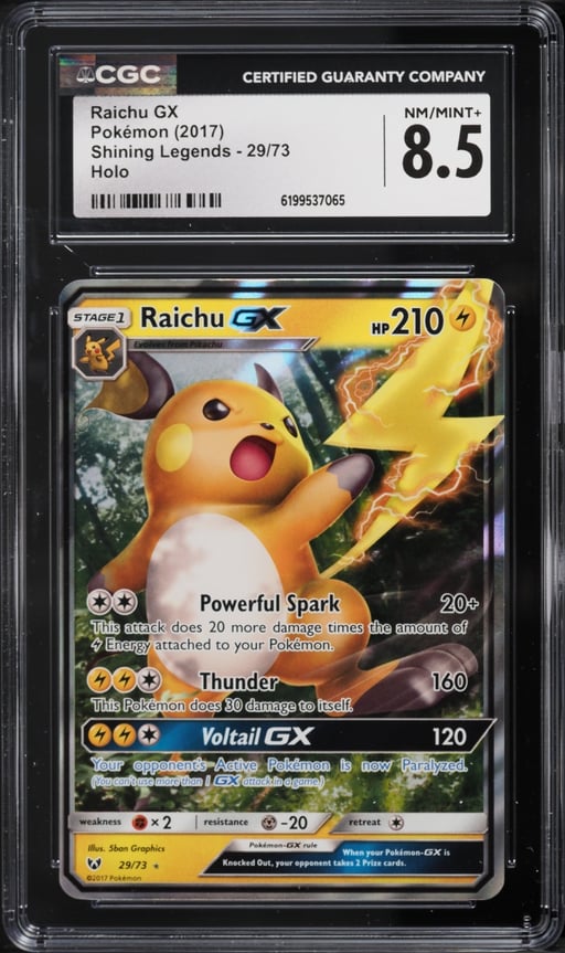 2017 Pokemon Sun & Moon Shining Legends Holo Raichu GX #29 CGC 8.5 NM-MT+