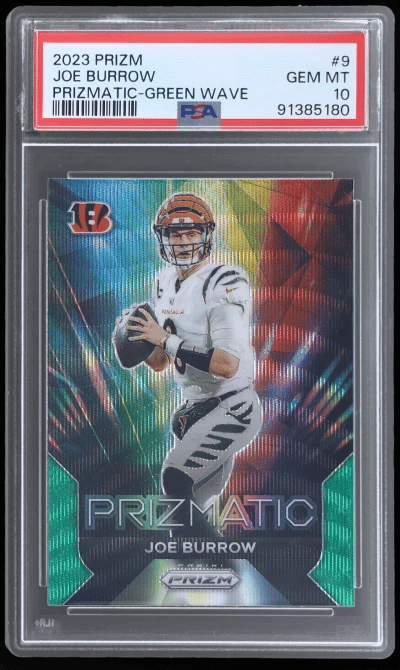 2023 Panini Prizm Prizmatic Green Wave Joe Burrow #9 PSA 10
