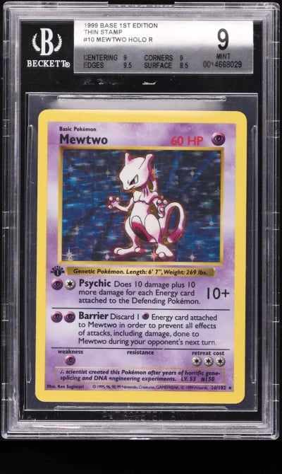 1999 Pokemon Base Set Shadowless 1st Edition Thin Stamp Holo Mewtwo #10 BGS 9