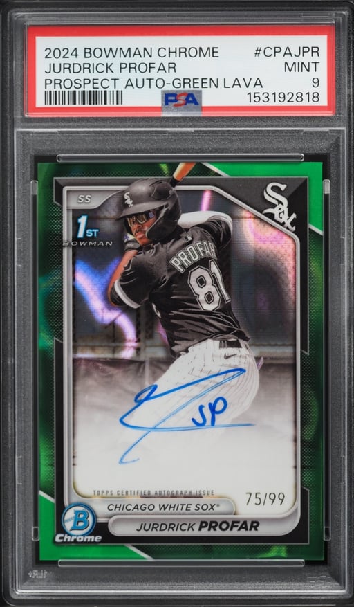 2024 Bowman Chrome Green Lava Refractor Jurdrick Profar PROSPECT AUTO /99 #CPA-JPR PSA 9 MINT
