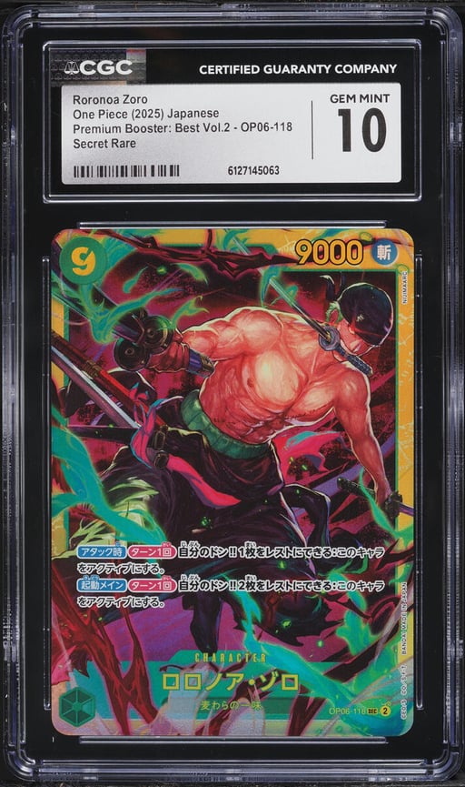 2025 One Piece Japanese Premium Booster: Best Vol.2 SEC Roronoa Zoro #OP06-118 CGC 10 GEM MINT