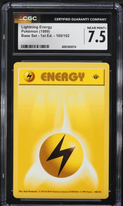 1999 Pokemon Base Set Shadowless 1st Edition Lightning Energy #100 CGC 7.5 NRMT+