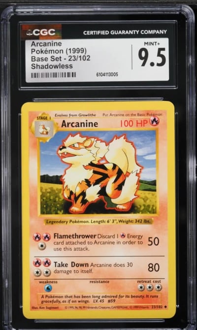 1999 Pokemon Base Set Shadowless Arcanine #23 CGC 9.5 MINT+