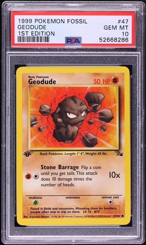 1999 Pokemon Fossil 1st Edition Geodude #47 PSA 10 GEM MINT