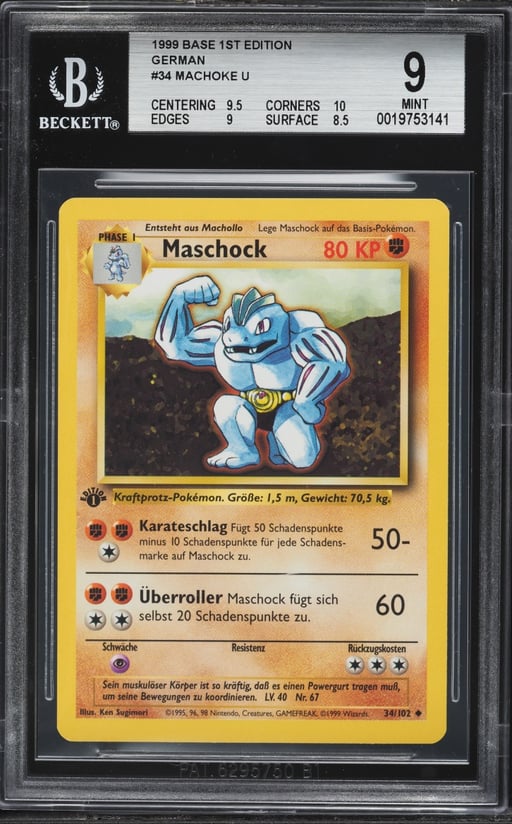 1999 Pokemon German Base Set 1st Edition Machoke #34 BGS 9 MINT