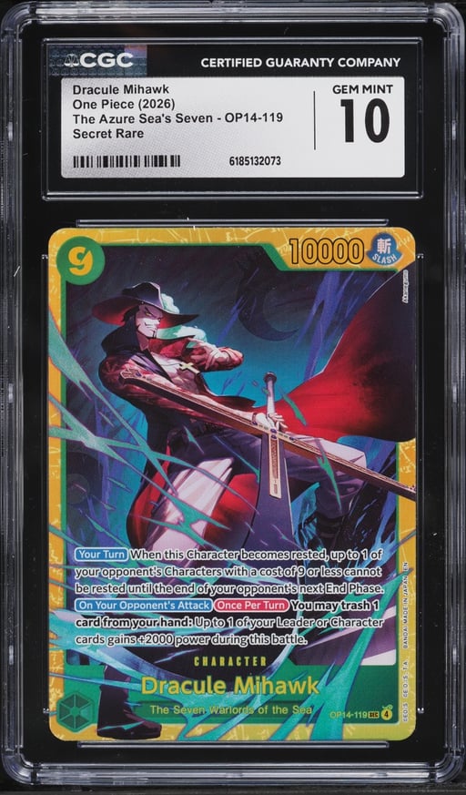 2026 One Piece The Azure Sea's Seven SEC Dracule Mihawk #OP14-119 CGC 10 GEM MINT