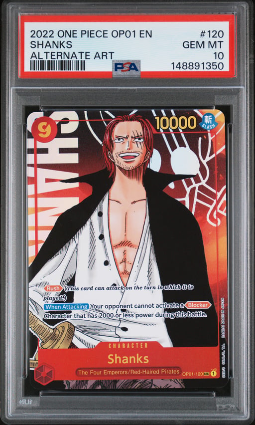 2022 ONE PIECE OP01-ROMANCE DAWN 120 SHANKS ALTERNATE ART PSA 10