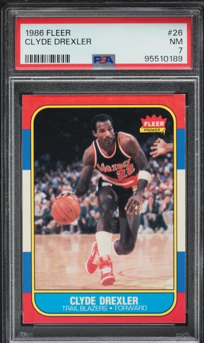1986 Fleer Basketball Clyde Drexler ROOKIE #26 PSA 7 NRMT