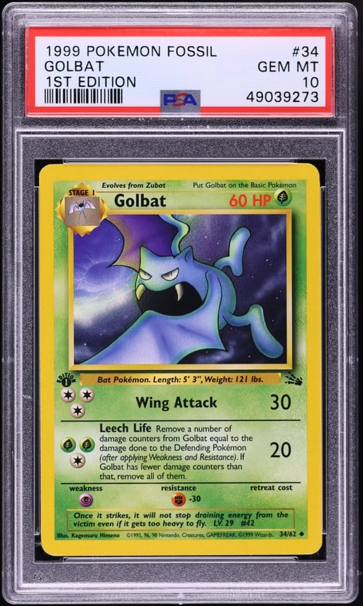 1999 Pokemon Fossil 1st Edition Golbat #34 PSA 10 GEM MINT