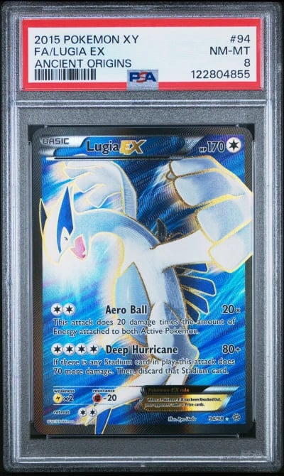 2015 POKEMON XY ANCIENT ORIGINS #94 FULL ART/LUGIA EX PSA 8