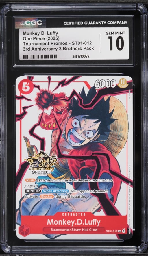 2025 One Piece Promo 3rd Anniversary 3 Brothers Monkey D. Luffy #ST01-012 CGC 10 GEM MINT