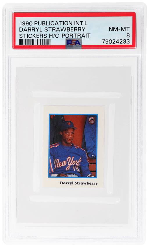 1990 Publication International Stickers Hand Cut Portrait Darryl Strawberry PSA 8