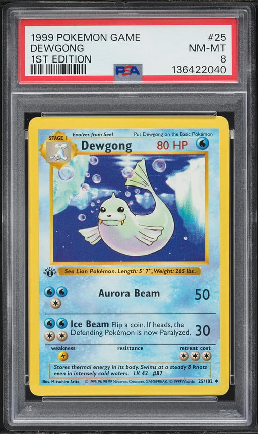1999 Pokemon Base Set Shadowless 1st Edition Dewgong #25 PSA 8 NM-MT