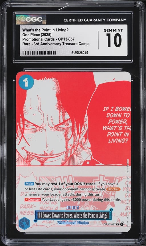2025 One Piece Promo 3rd Anniversary Treasure Manga Alt Art What's The Point In Living? CGC 10
