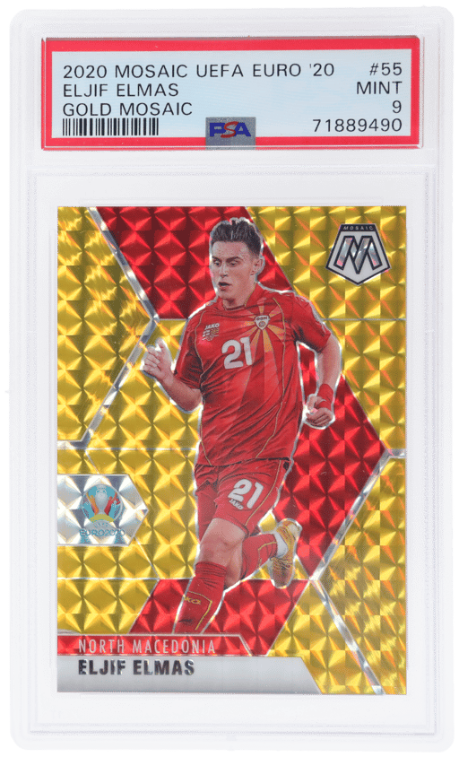 2020 Panini Mosaic UEFA Euro Mosaic Gold Fluorescent Eljif Elmas #55 2/10 PSA 9