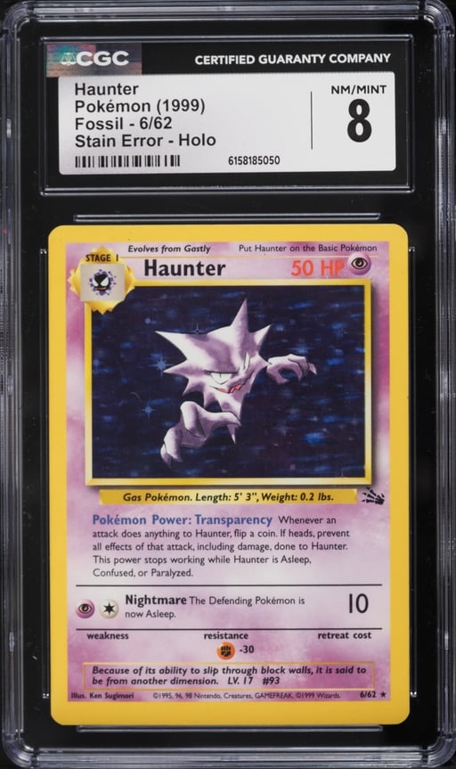 1999 Pokemon Fossil Stain Error Holo Haunter #6 CGC 8 NM-MT