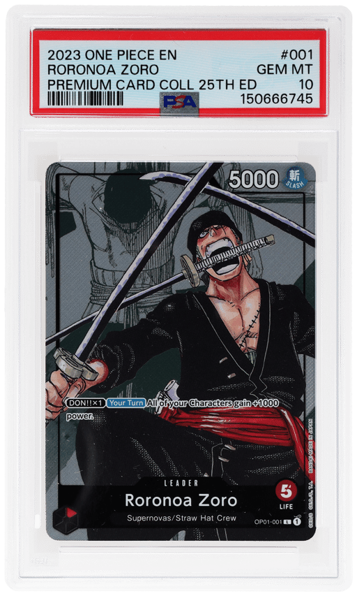 2023 One Piece Bandai Premium Card Collection 25th Edition Roronoa Zoro #OP01-001 PSA 10
