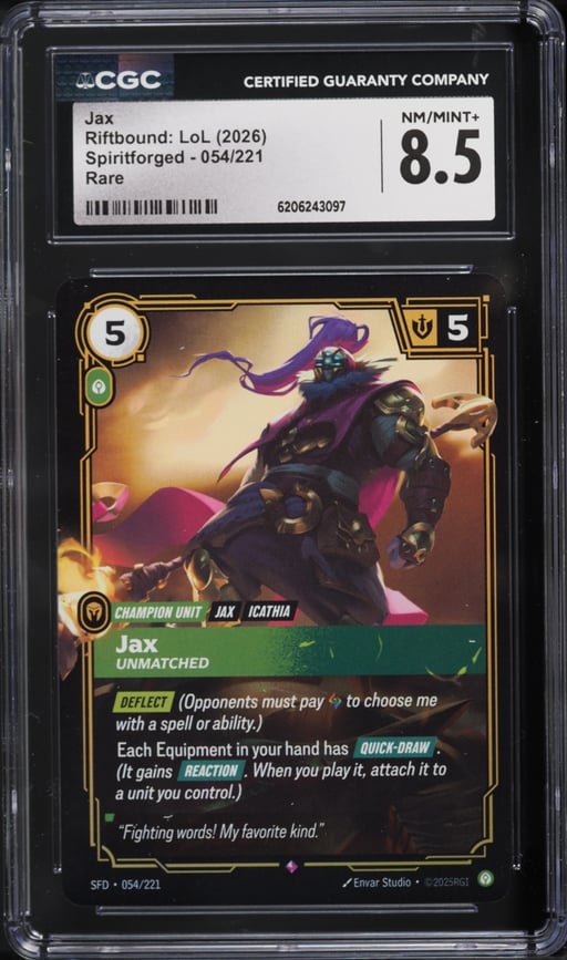 2026 Riftbound League Of Legends LoL Spiritforged Jax #54 CGC 8.5 NM-MT+