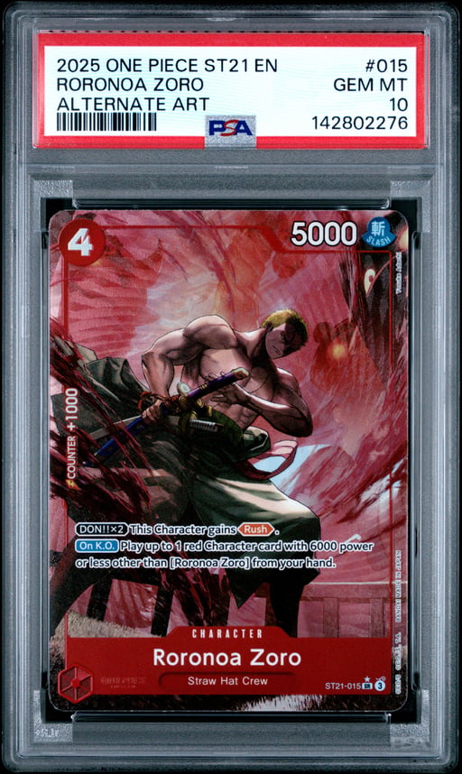 2025 ONE PIECE STARTER DECK ST21-EX GEAR 5 015 RORONOA ZORO ALTERNATE ART PSA 10