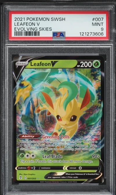 2021 Pokemon Sword & Shield Evolving Skies Leafeon V #7 PSA 9 MINT