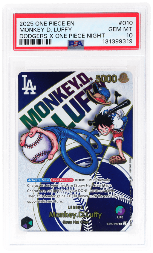 2025 One Piece Dodgers X Night Promo Leader Monkey D. Luffy #EB02010 PSA 10