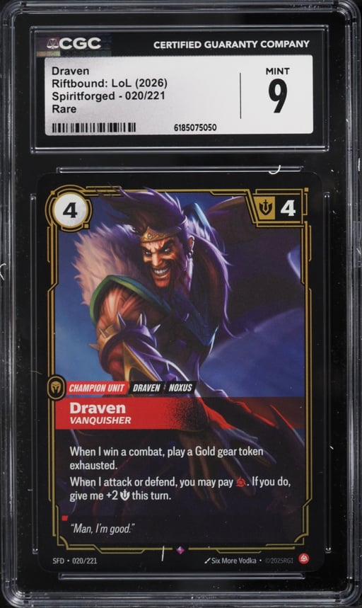 2026 Riftbound League Of Legends LOL Spiritforged Draven #020 CGC 9 MINT