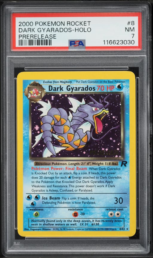 2000 Pokemon Team Rocket Prerelease Holo Dark Gyarados #8 PSA 7 NRMT