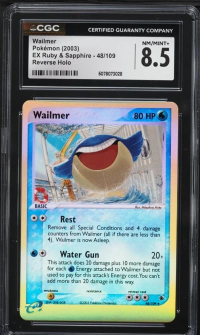 2003 Pokemon EX Ruby & Sapphire Reverse Holo Wailmer #48 CGC 8.5 NM-MT+