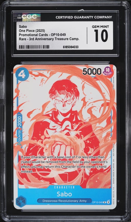 2025 One Piece Promo 3rd Anniversary Treasure Campaign Sabo #OP10-049 CGC 10 GEM MINT