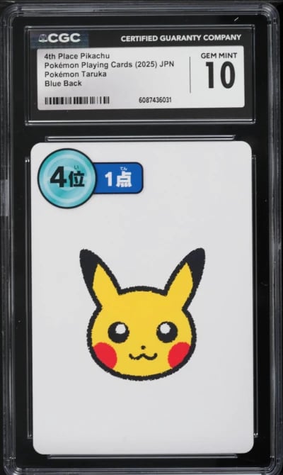 2025 Pokemon Japanese Playing Cards Taruka Blue Back 4th Place Pikachu CGC 10 GEM MINT