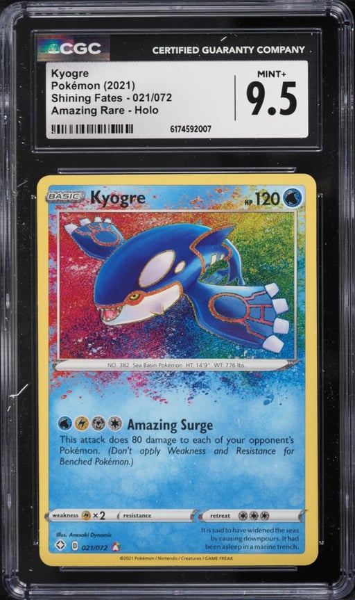 2021 Pokemon Sword & Shield Shining Fates AR Kyogre #21 CGC 9.5 MINT+