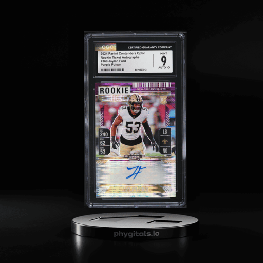 2024 Panini Contenders Optic Ticket Purple Pulsar Jaylan Ford RC AUTO /21 CGC 9