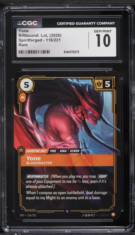 2026 Riftbound League Of Legends Spiritforged Yone #116 CGC 10 GEM MINT