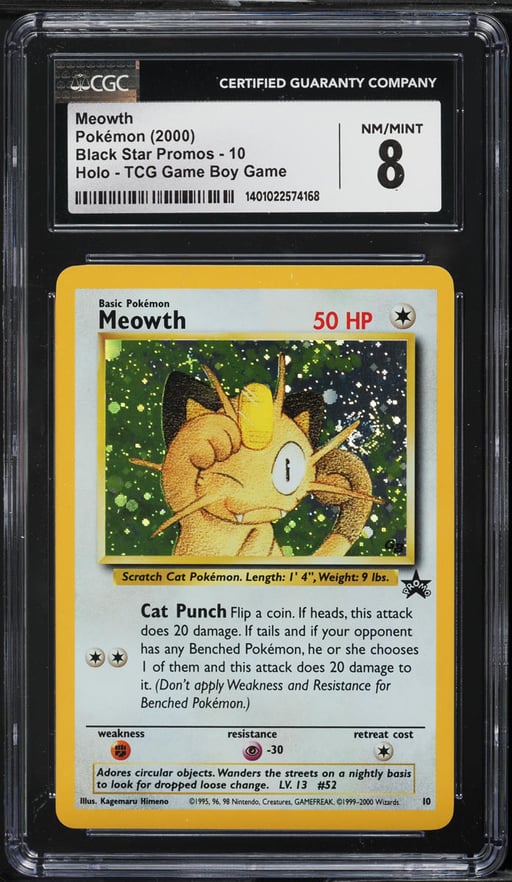 2000 Pokemon Game Boy Black Star Promo Holo Meowth #10 CGC 8 NM-MT