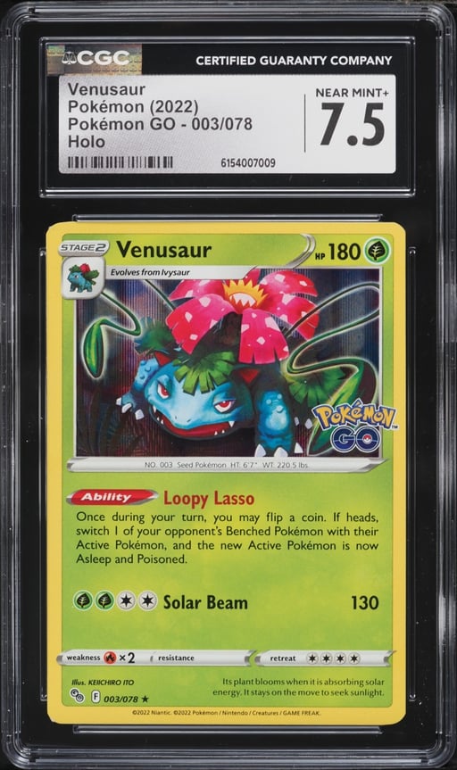 2022 Pokemon Sword & Shield Pokemon GO Holo Venusaur #3 CGC 7.5 NRMT+