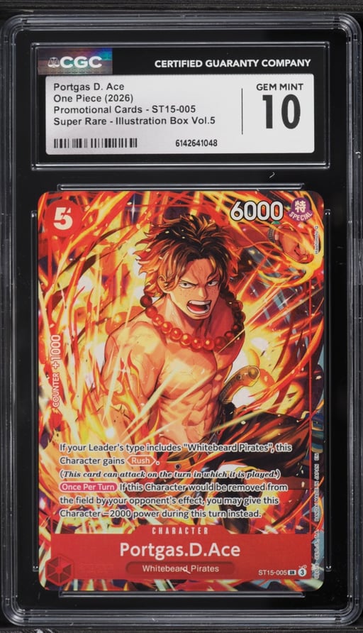 2026 One Piece Promo Illustration Box Vol. 5 SR Portgas D. Ace #ST15-005 CGC 10 GEM MINT